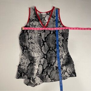 Cache snake print red trim ruffle top